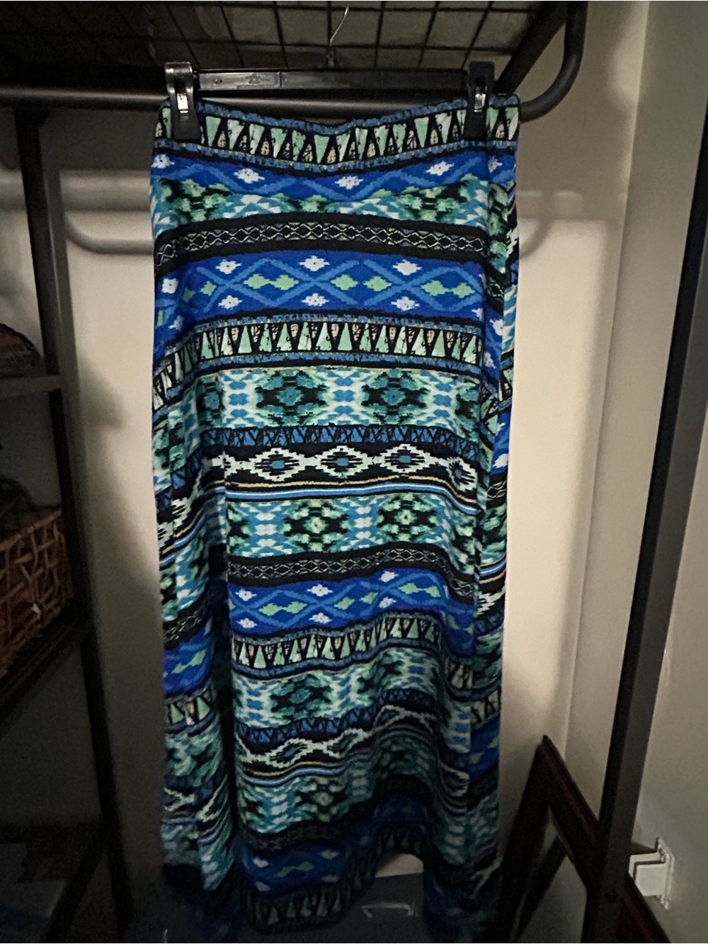 Blue Patterned Women's Maxi Dress with Aztec-Inspired Print